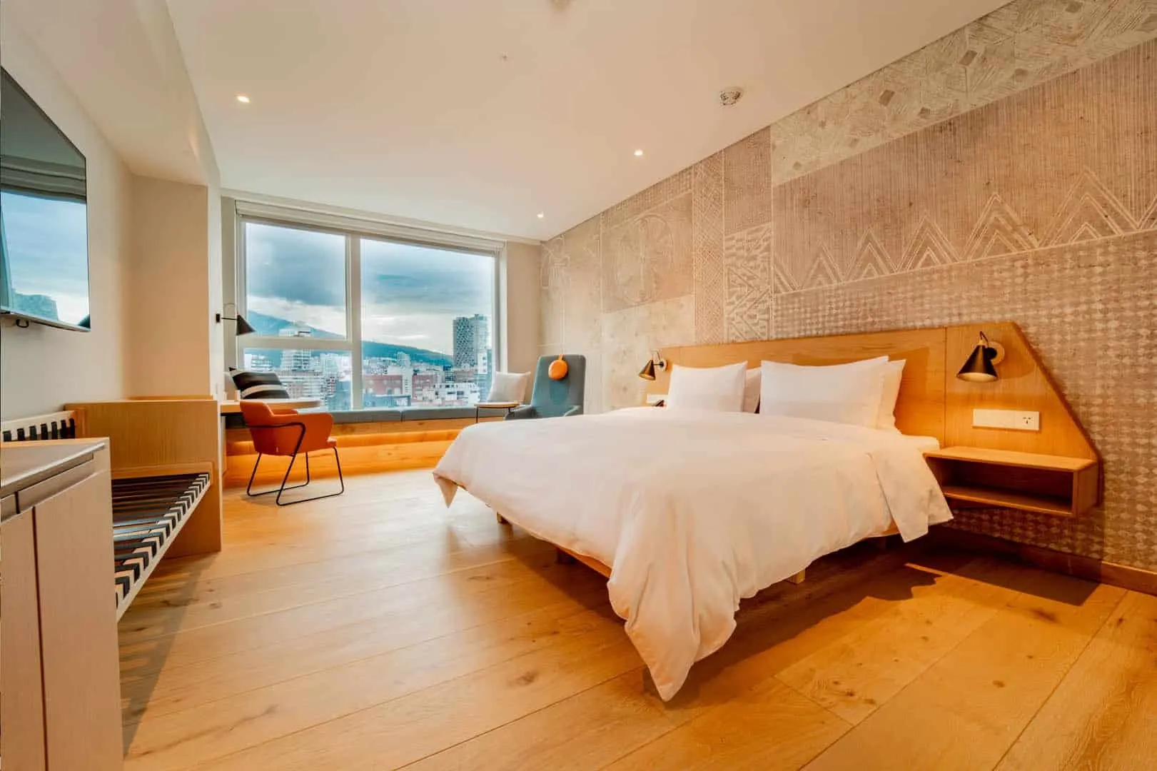 Contemporary guest room at GO Quito with Andes views