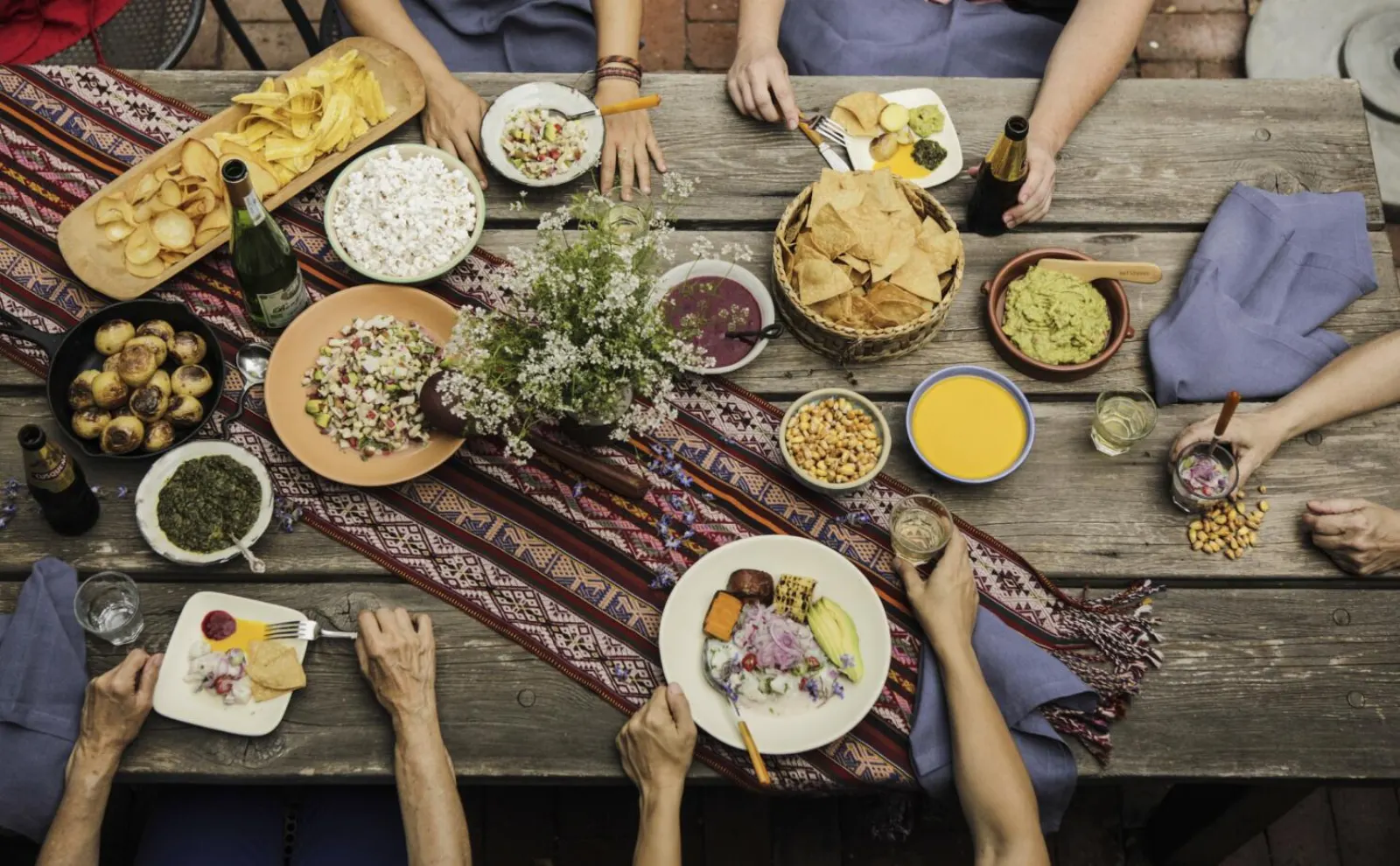Traditional hacienda lunch in the Sacred Valley with mountain views