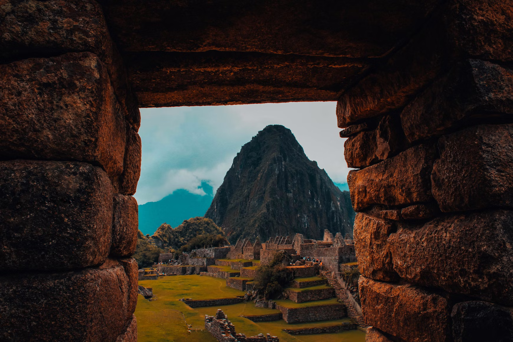 Scenic view of Machu Picchu and surrounding Andes mountains